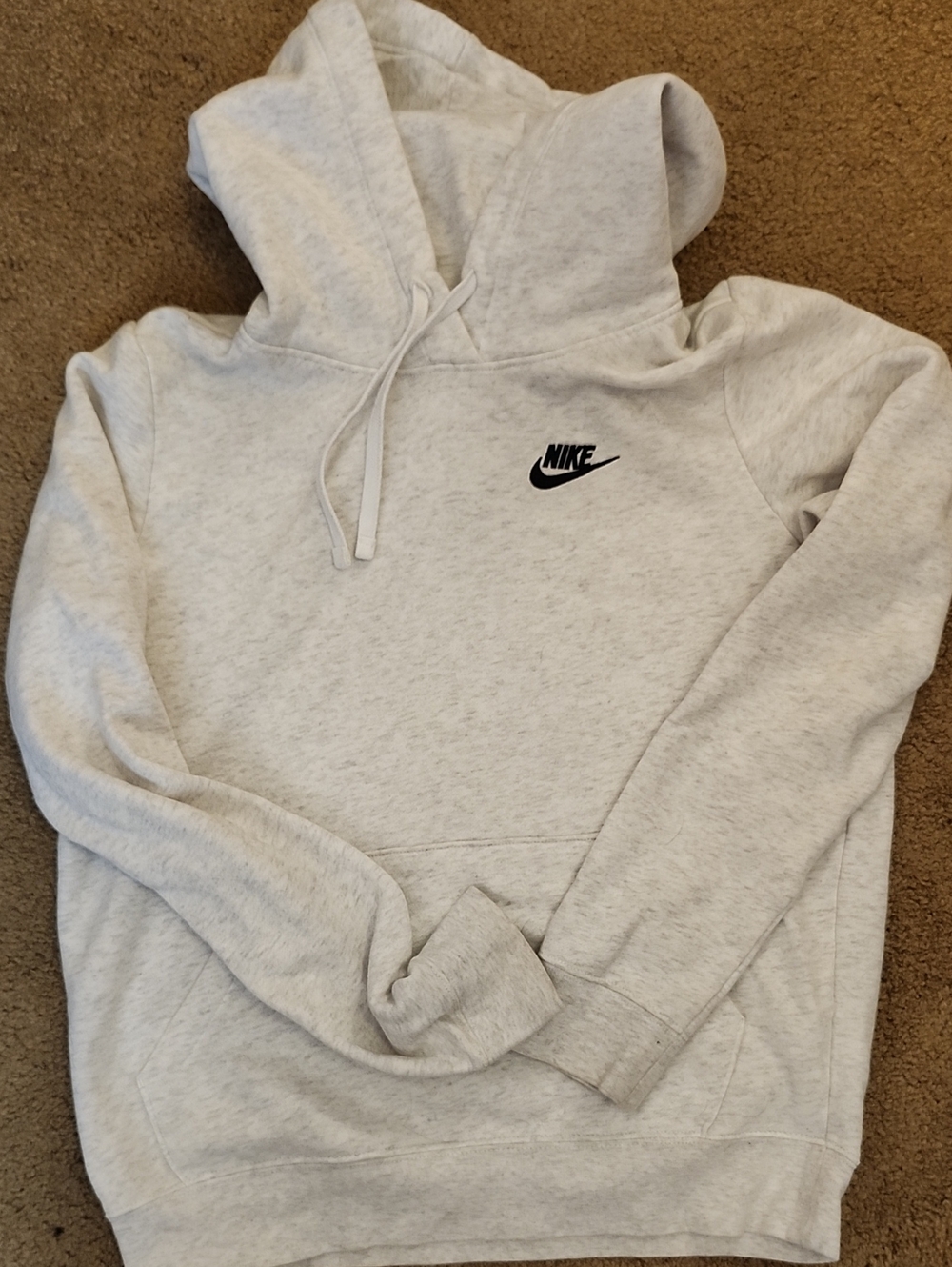 Nike Women's Heather Light Gray Crewneck Hoodie with Black Logo